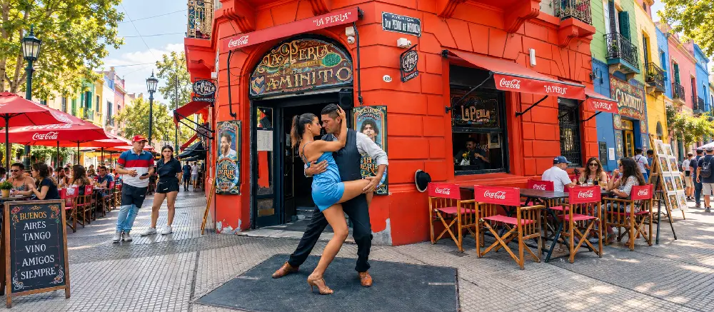 Bailarines de Tango en barrio argentino